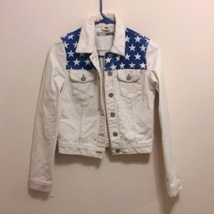 Topshop white jean jacket with US flag
